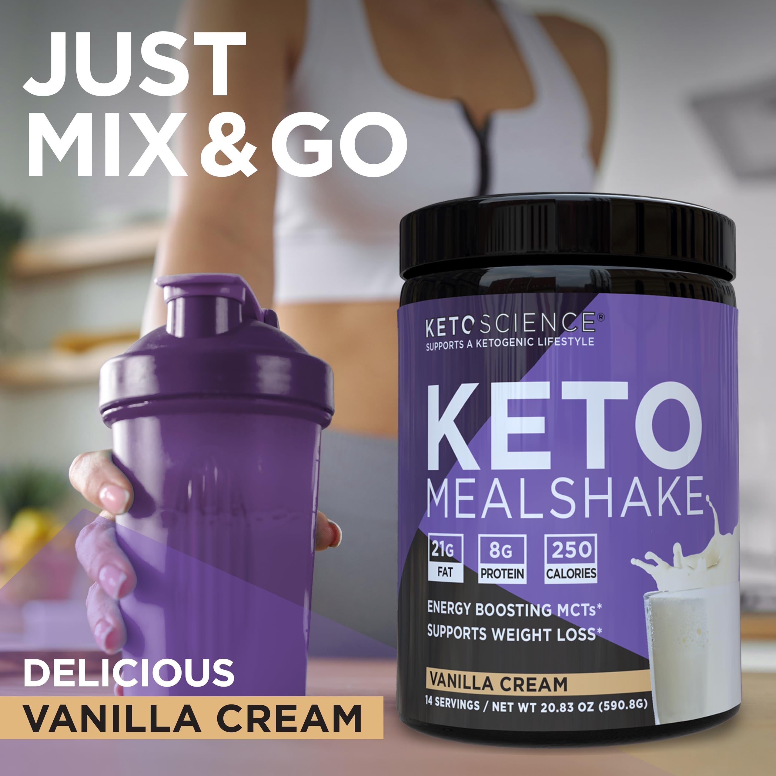 Keto Science Keto Meal Shake packaging highlights paleo compatible nutrition profile.