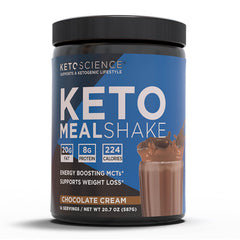Keto Science Keto Shake Chocolate tub showing creamy, low-carb meal replacement