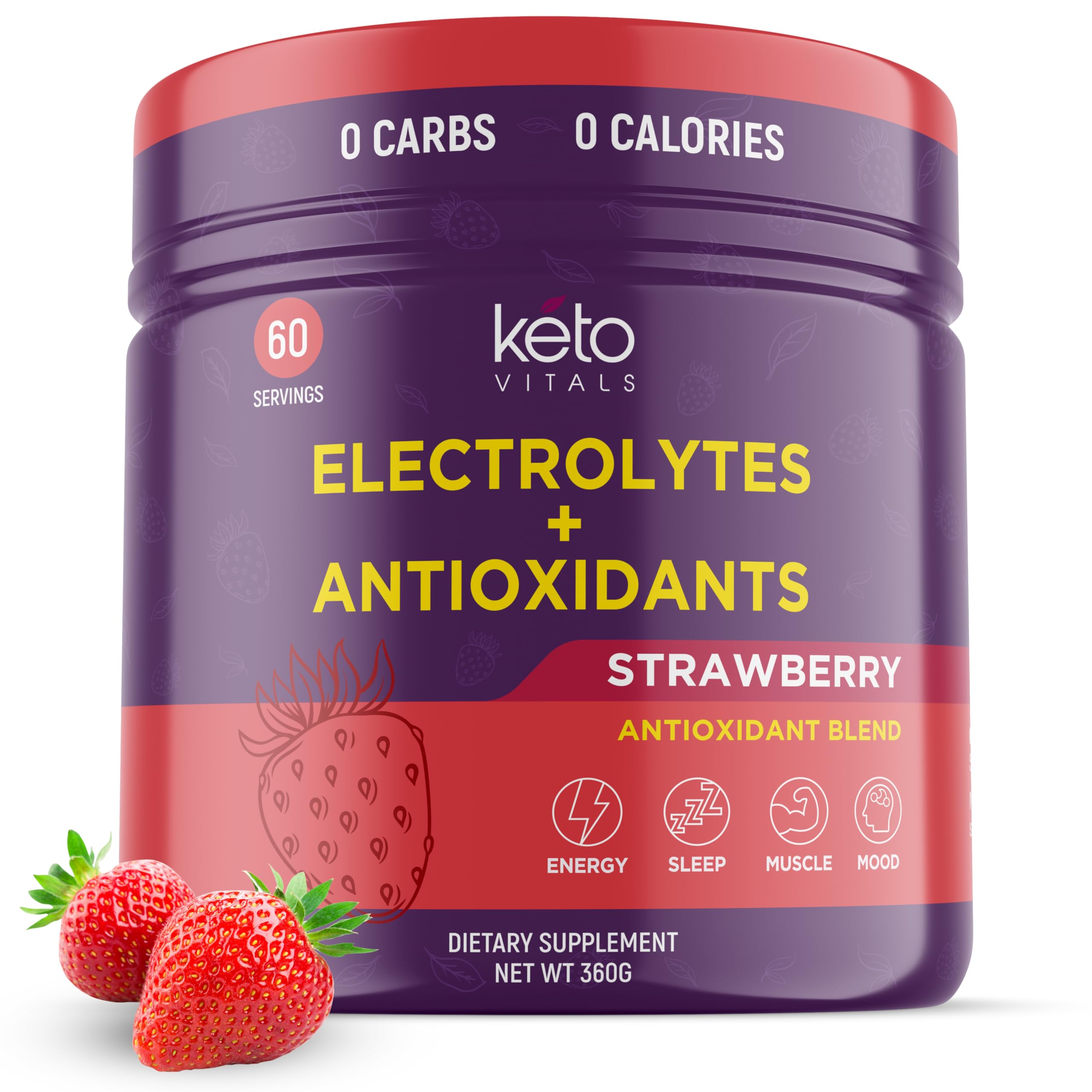 Keto Vitals antioxidant electrolytes powder bottle pour supports hydration and on-the-go balance.