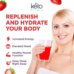 Keto Vitals electrolytes packaging box showcasing product, flavor variety, and sugar-free credentials.