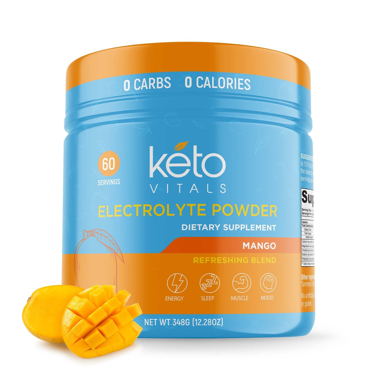 Keto Vitals Electrolytes powder tub front for keto hydration and balance