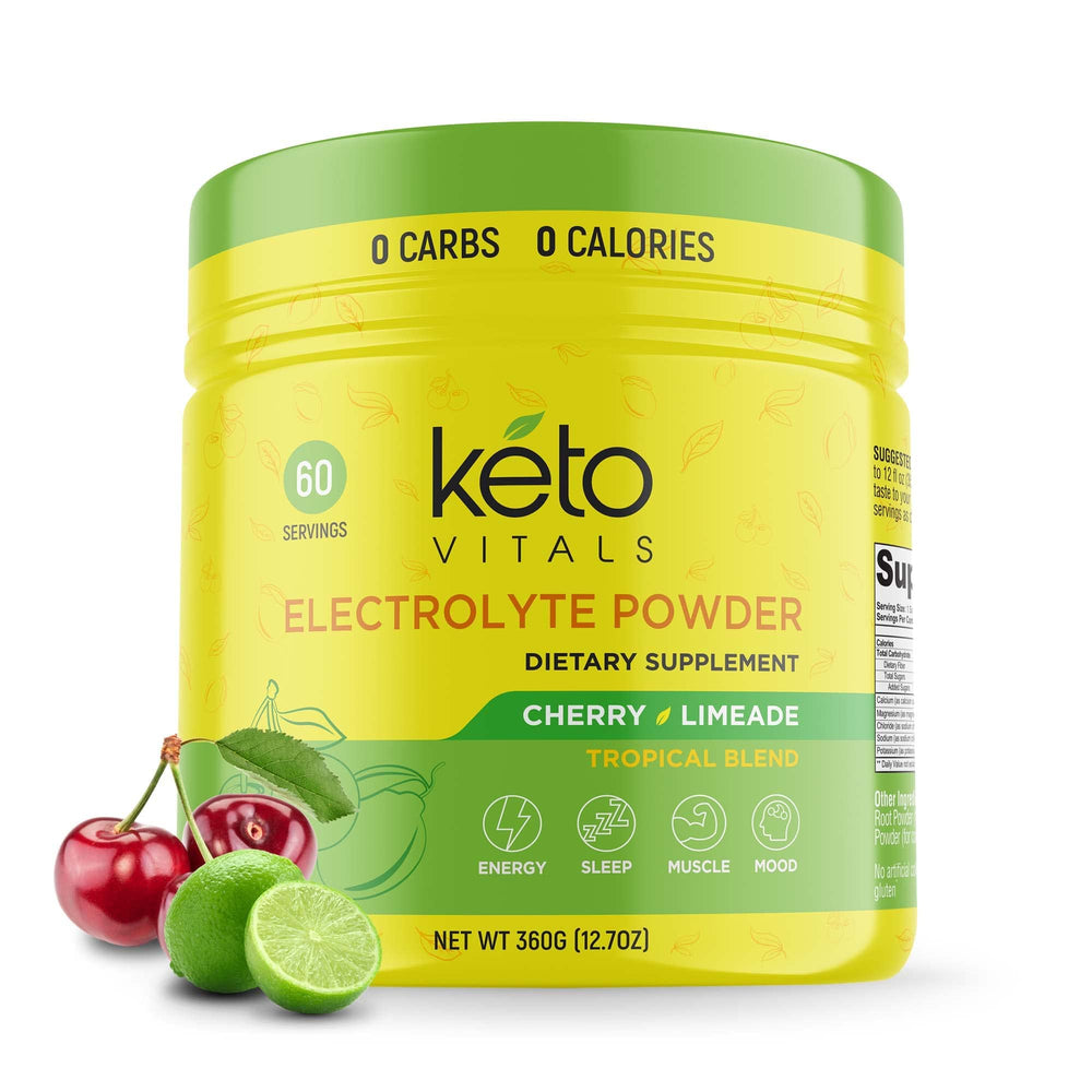 Keto Vitals electrolytes powder in tub for keto hydration.