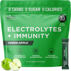 Keto Vitals Immunity Electrolytes green apple packet for hydration and immune support.