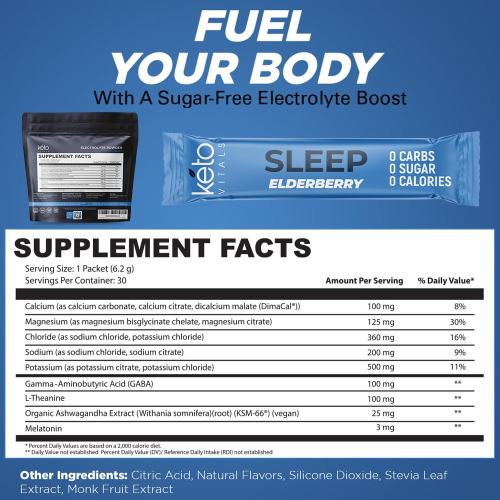 Keto Vitals Sleep Drink packet being poured into water shows quick mix.