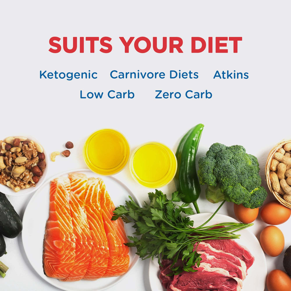Keto Vitals sugar-free label highlighting zero calories and zero carbs.