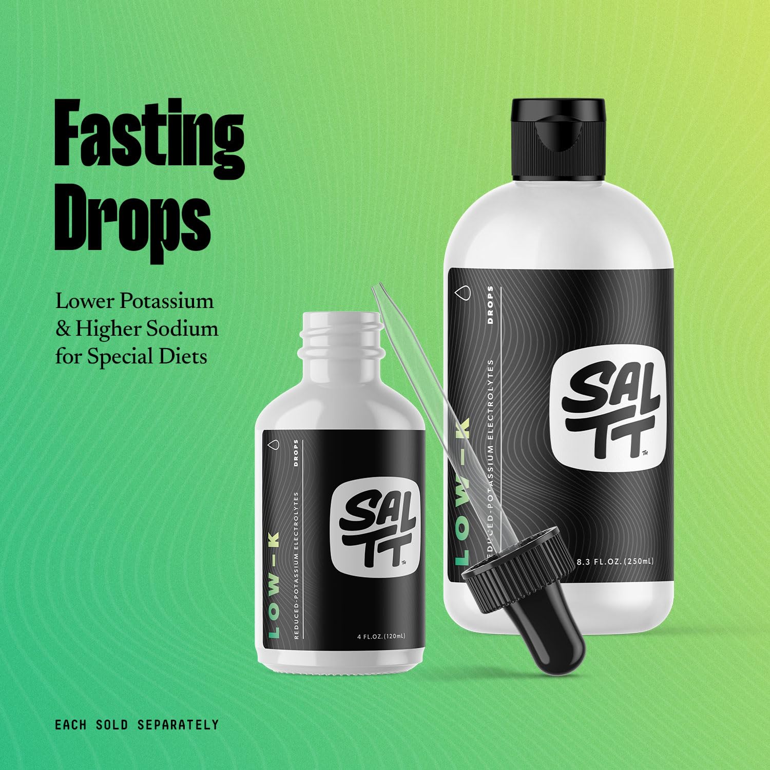 Keto Chow SALTT Low-K Drops drops image conveys quick electrolyte replenishment