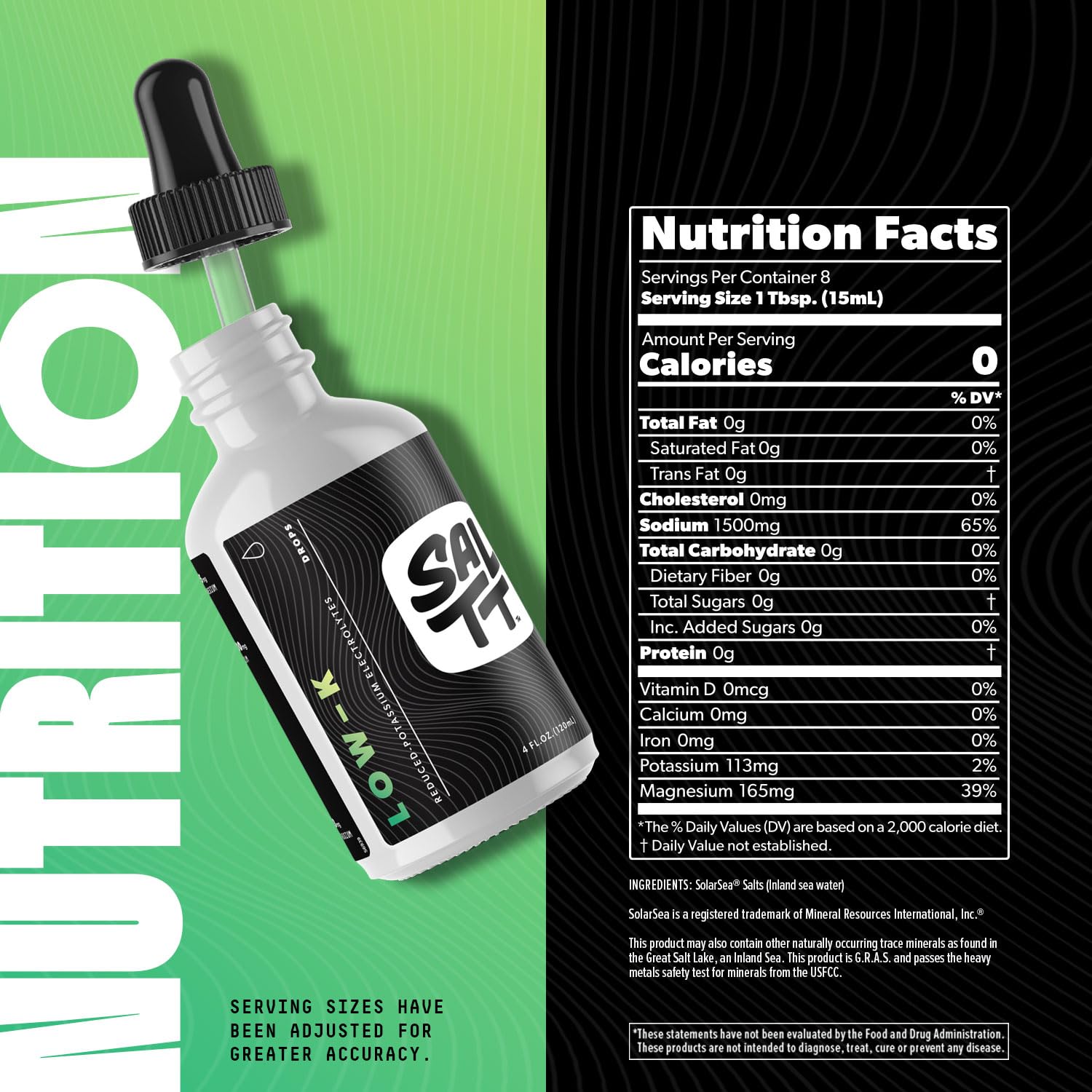 Keto Chow SALTT Low-K Drops measuring spoon indicates precise per tablespoon dosing