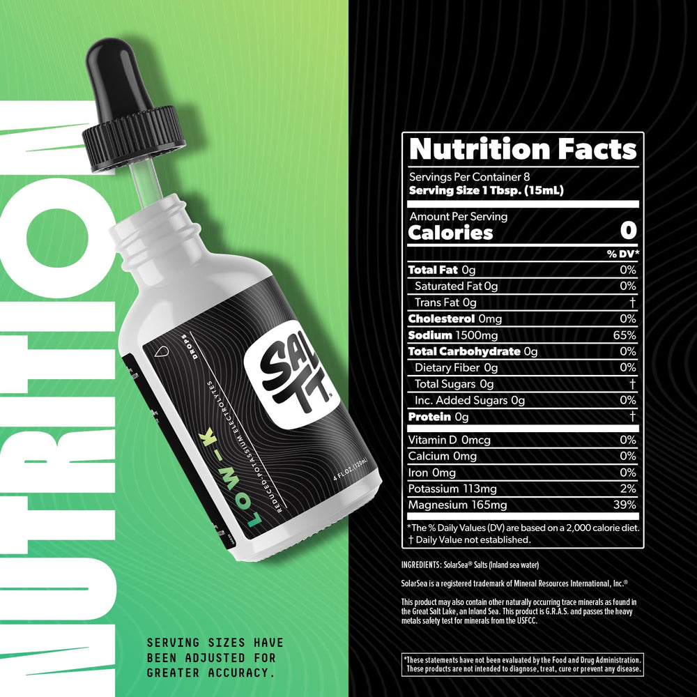 Keto Chow SALTT Low-K Drops measuring spoon indicates precise per tablespoon dosing