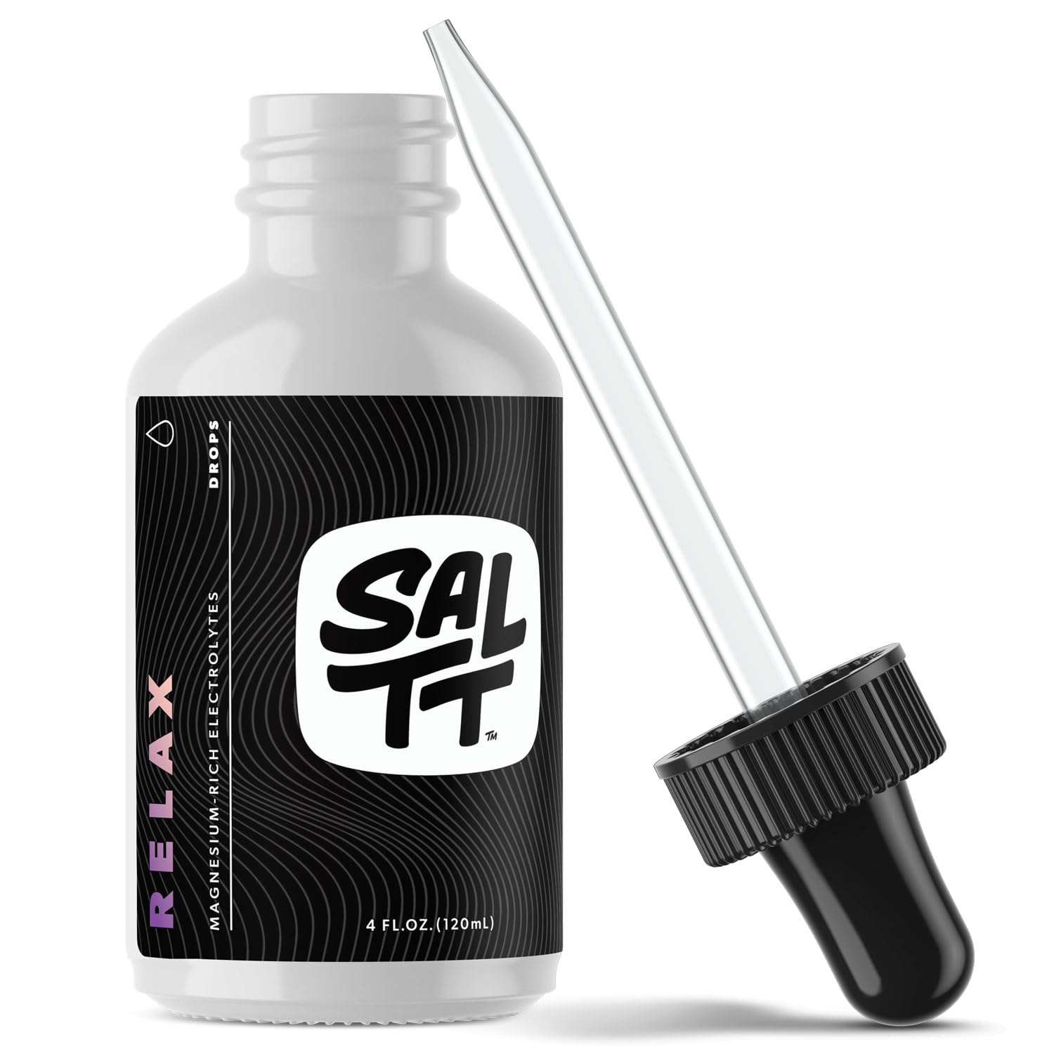 Keto Chow SALTT Relax bottle front view highlighting electrolyte-rich magnesium drops.