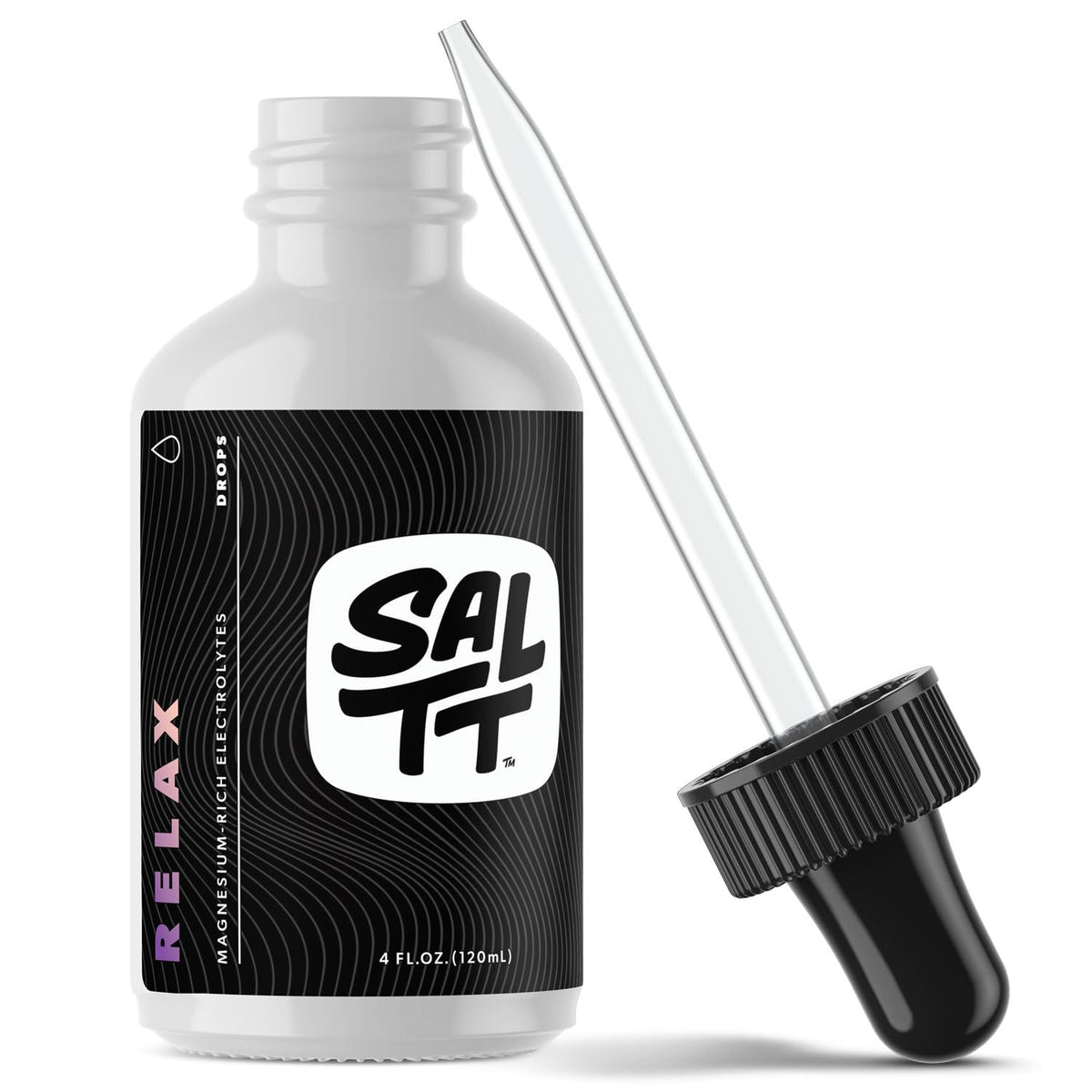 Keto Chow SALTT Relax bottle front view highlighting electrolyte-rich magnesium drops.