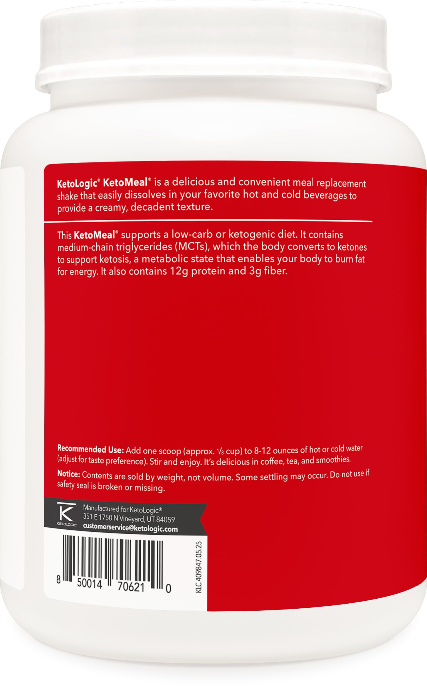 Ketologic KetoMeal with grass-fed whey as premium protein and flavor.