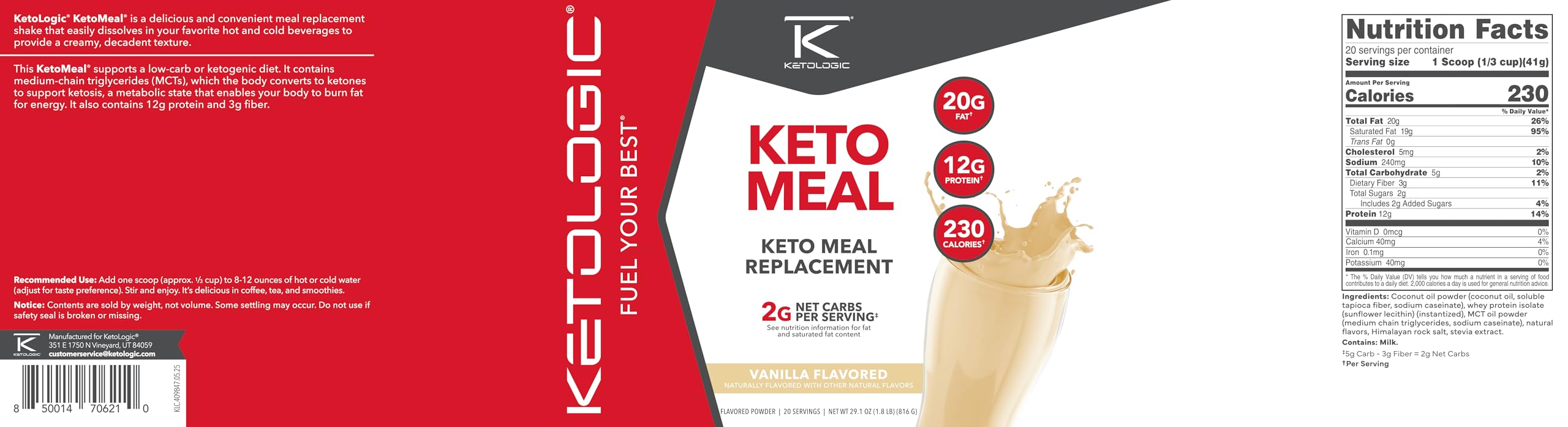 Ketologic KetoMeal macro-balanced formula supporting ketosis-friendly nutrition.
