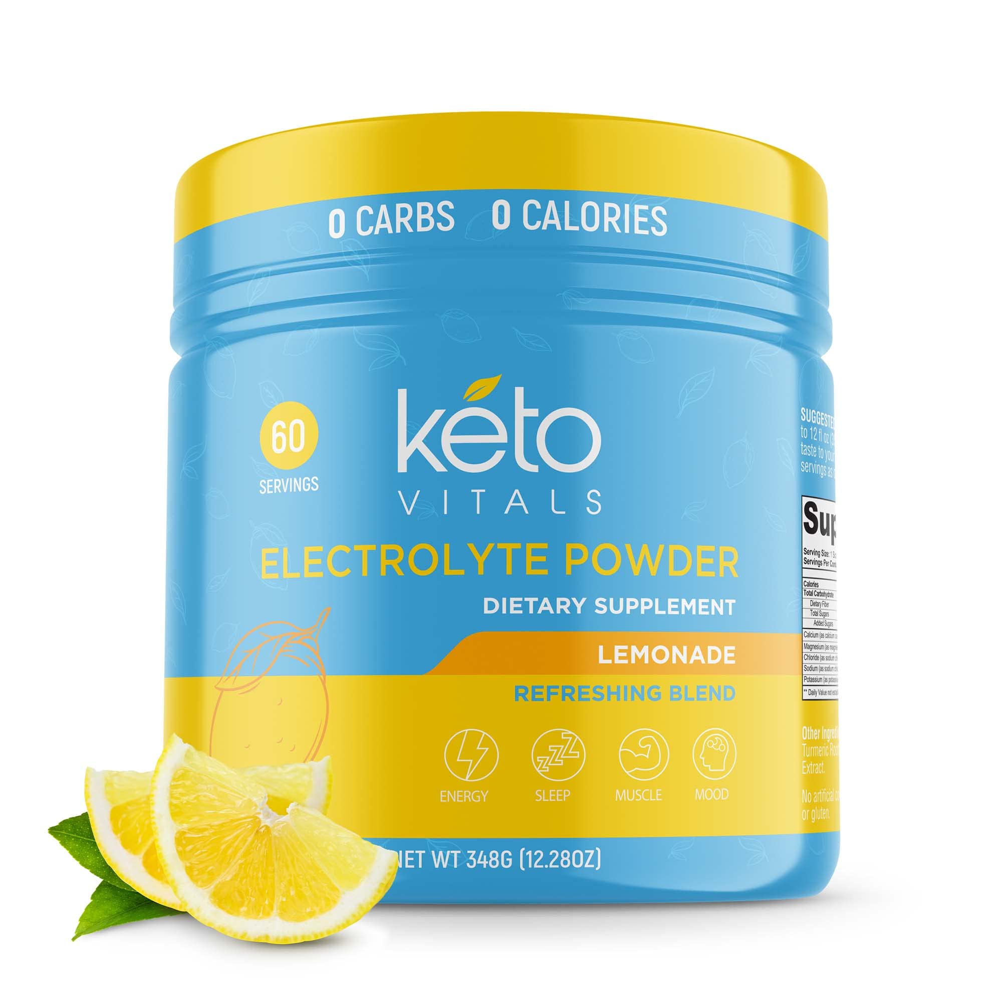 Keto Vitals electrolytes powder bottle front supports hydration during workouts.