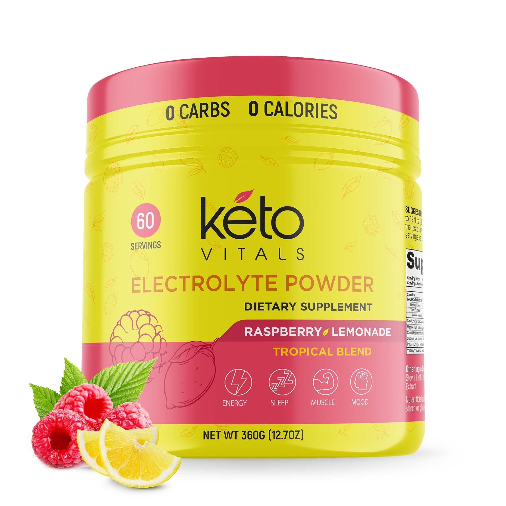 Keto Vitals Electrolytes Raspberry Lemonade powder in a glass supports daily hydration.