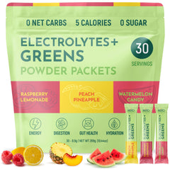 Ketovitals Keto Electrolytes + Greens peach-pineapple packet ready for hydration during workouts