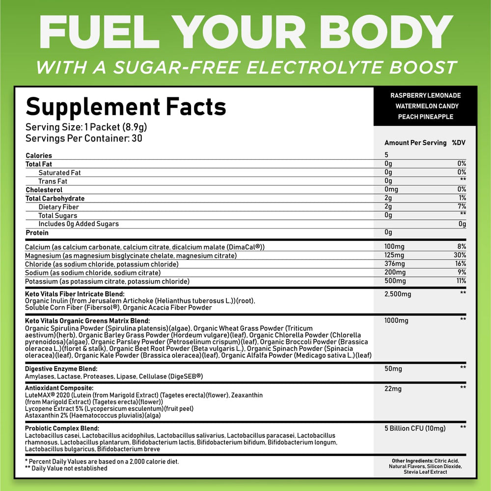 Ketovitals Keto Electrolytes + Greens raspberry-lemonade packet for on-the-go refreshment
