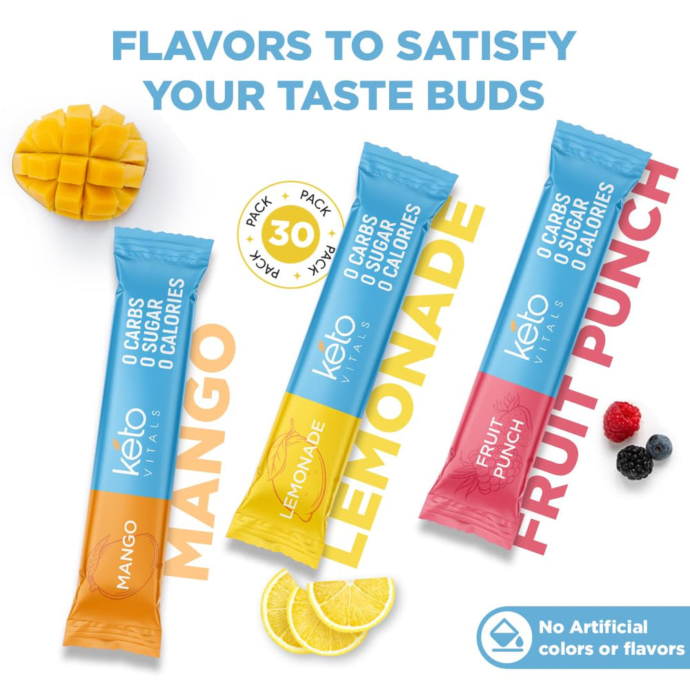 Keto Vitals zero-calorie zero-carb sugar-free electrolyte mix.