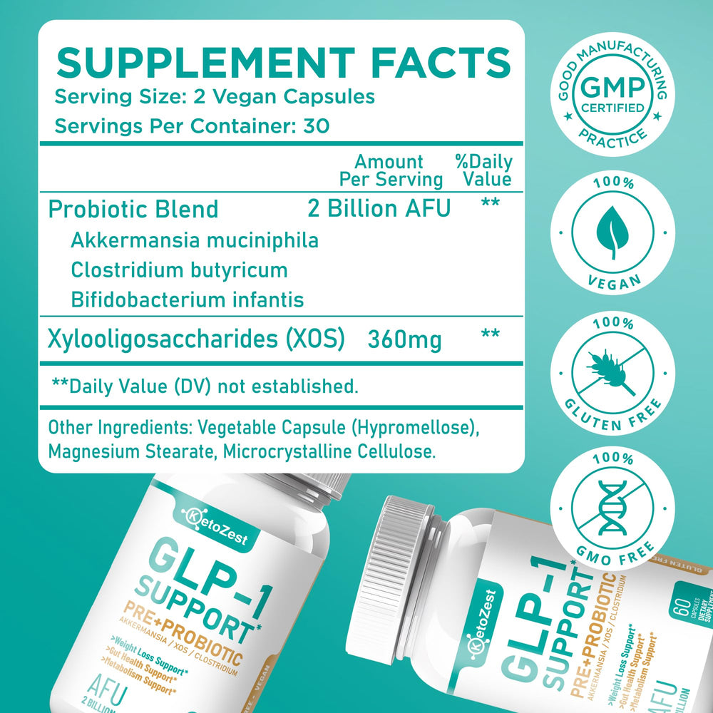 KetoZest GLP-1 Support vegan label communicates allergen-free, clean ingredients.