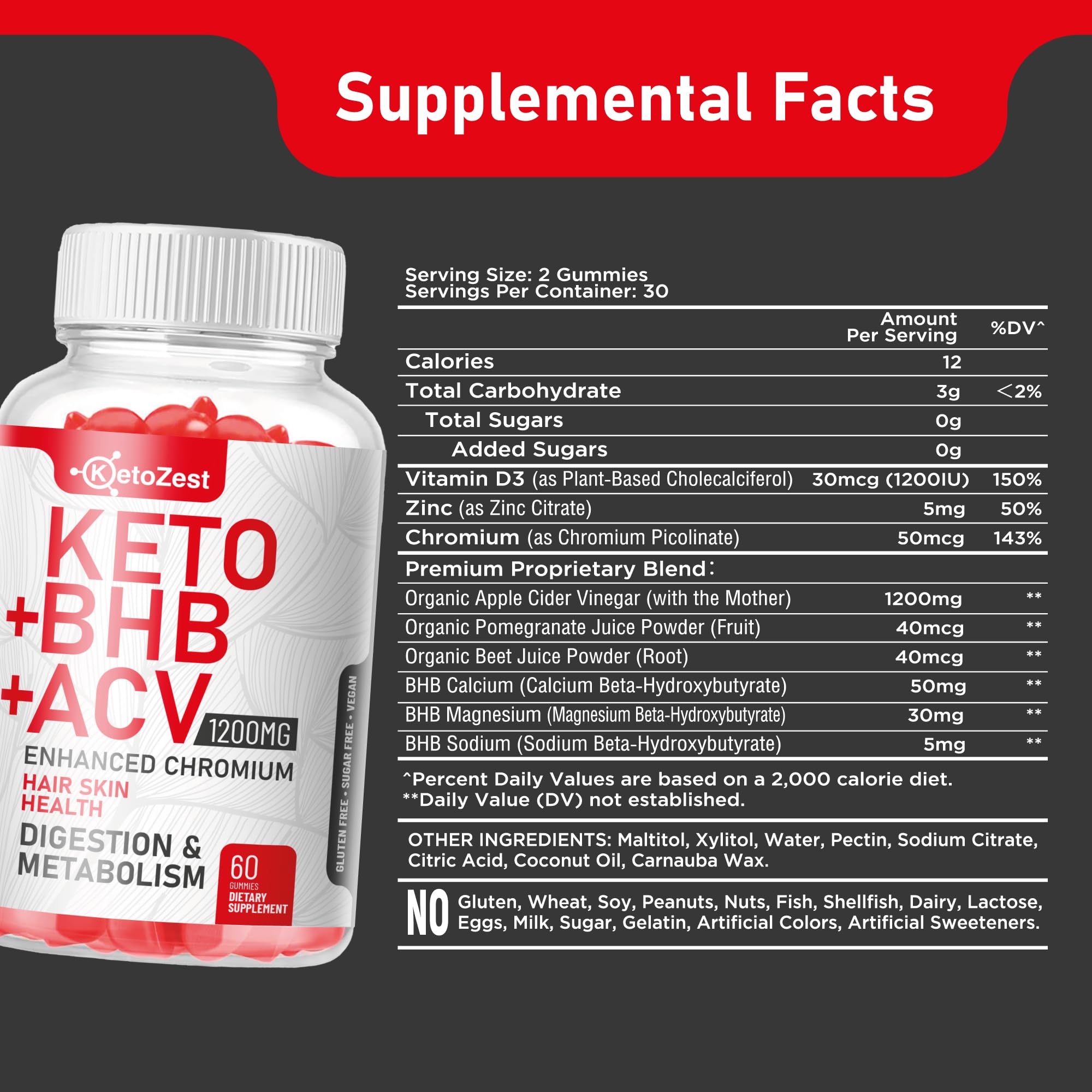 KetoZest label notes vegan and gluten-free formula.