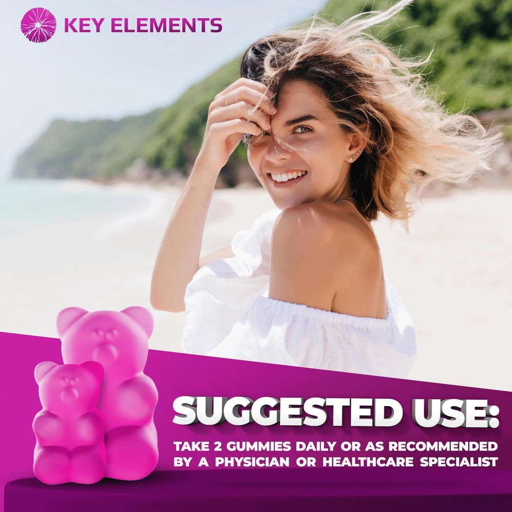 Key Elements grape flavor biotin gummies bottle with tasty daily use.