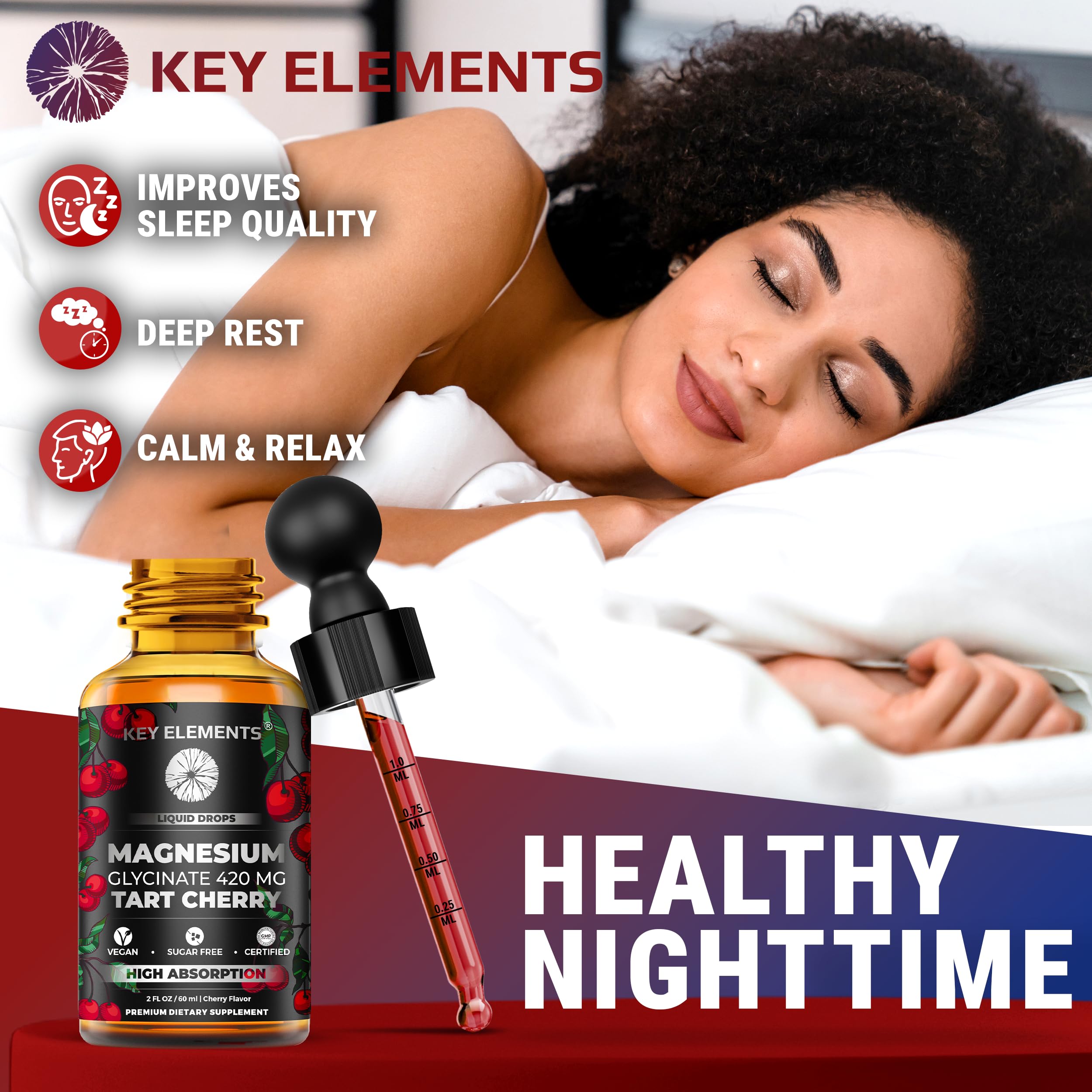 KEY ELEMENTS Nighttime relaxation scene with bottle suggests calm evenings and better rest.