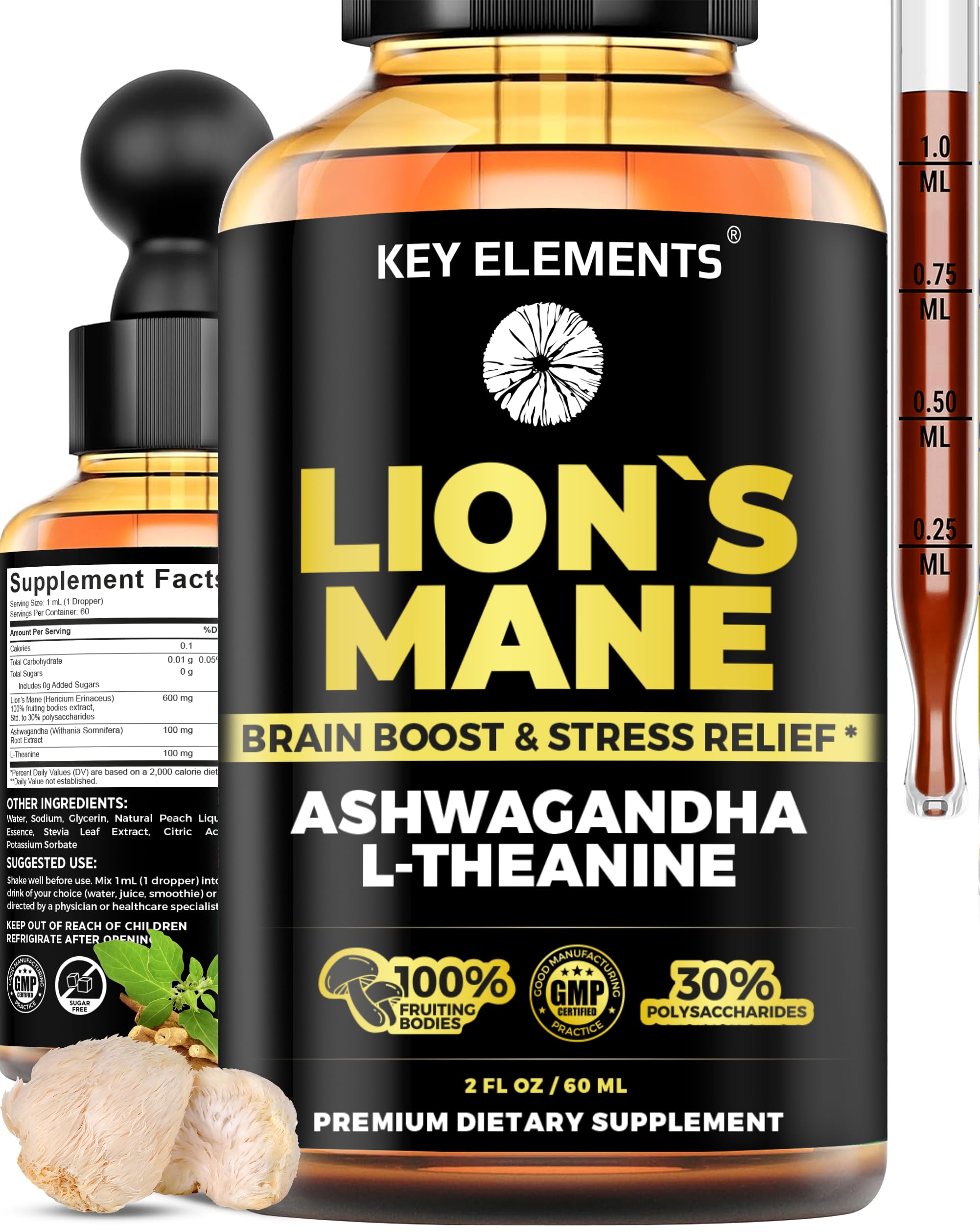 Key Elements Smart Lions Mane extract bottle for focused work.