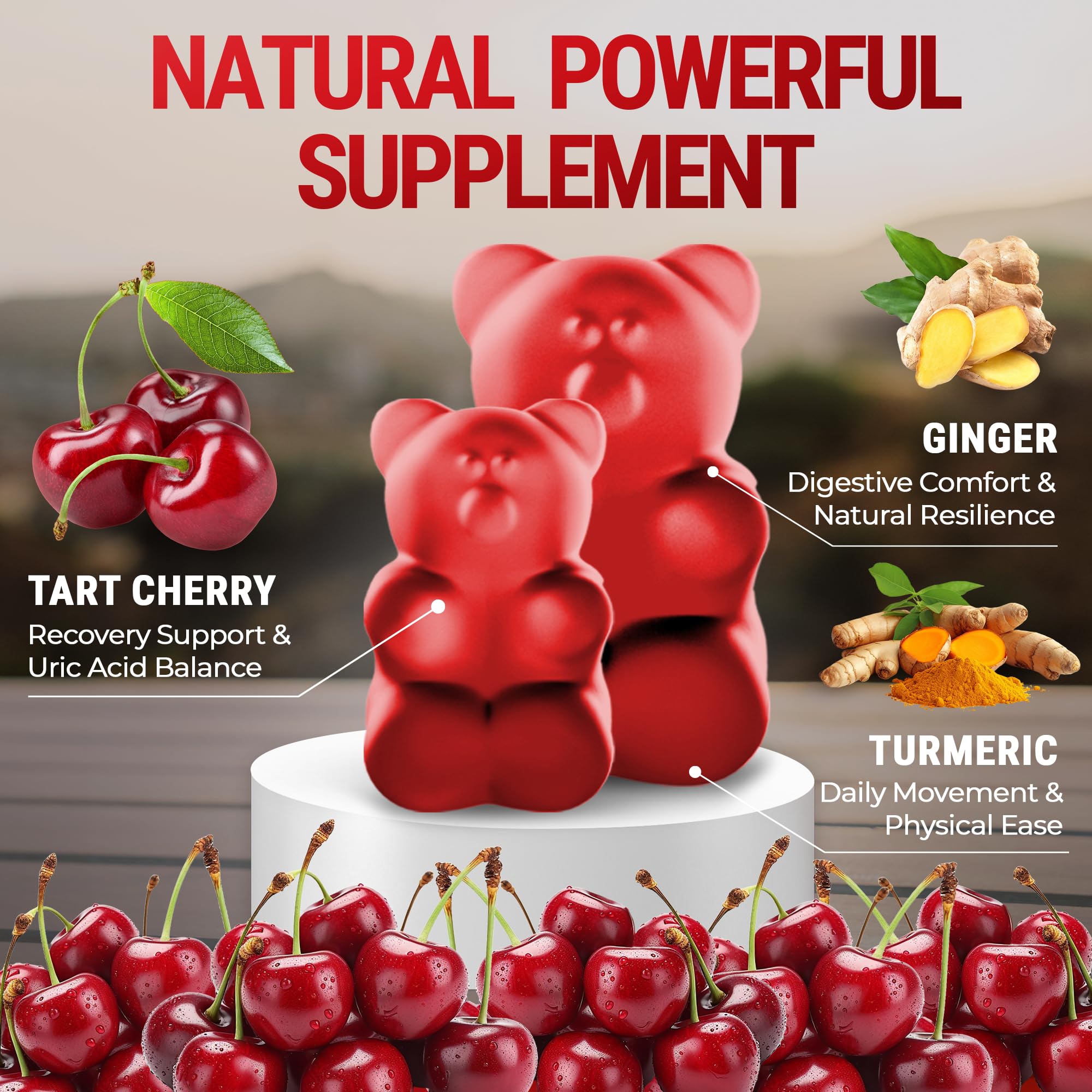 Gummy bottle label showing turmeric and ginger ingredients for a balanced formula