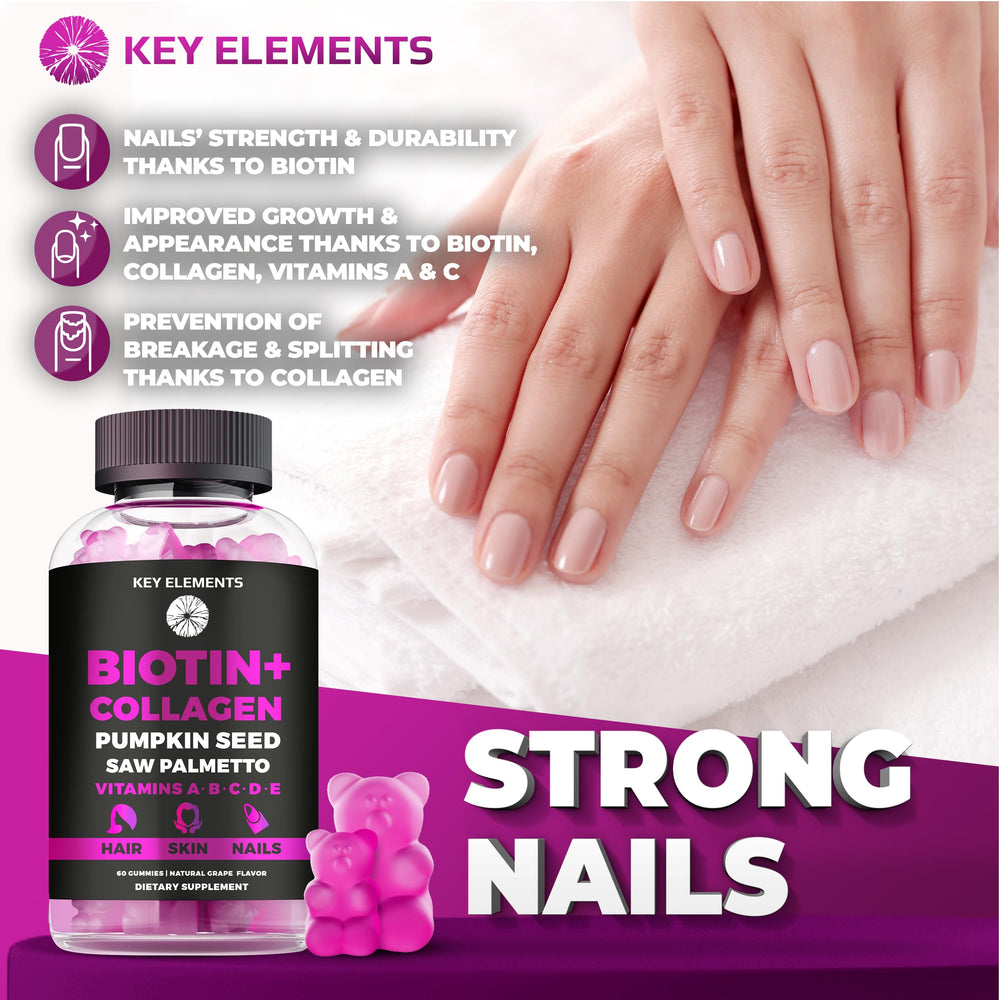 Key Elements vitamins A, B6, C, D, E support skin and overall wellness.