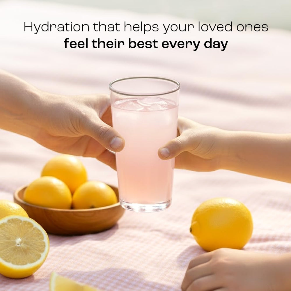 KEY NUTRIENTS athlete-ready hydration setup with pink lemonade powder.