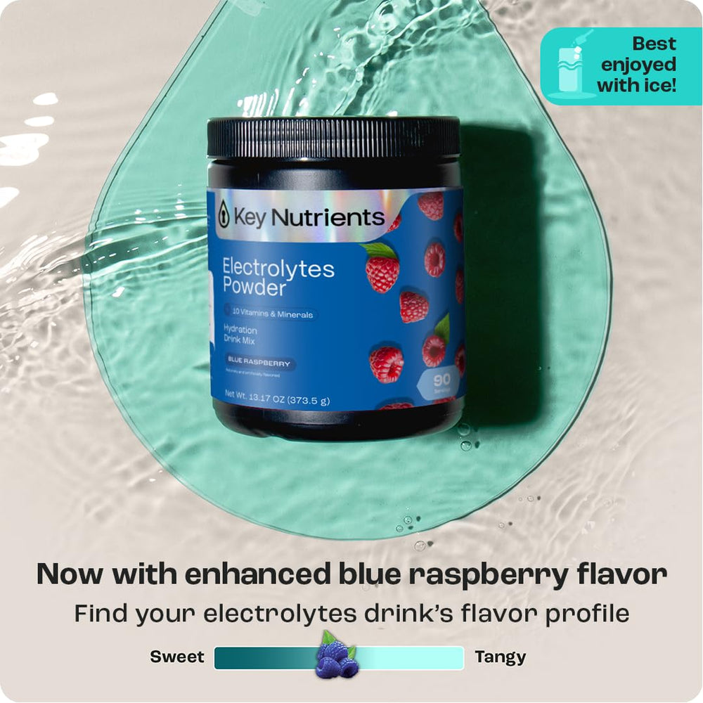 KEY NUTRIENTS blue raspberry sports bottle during workout