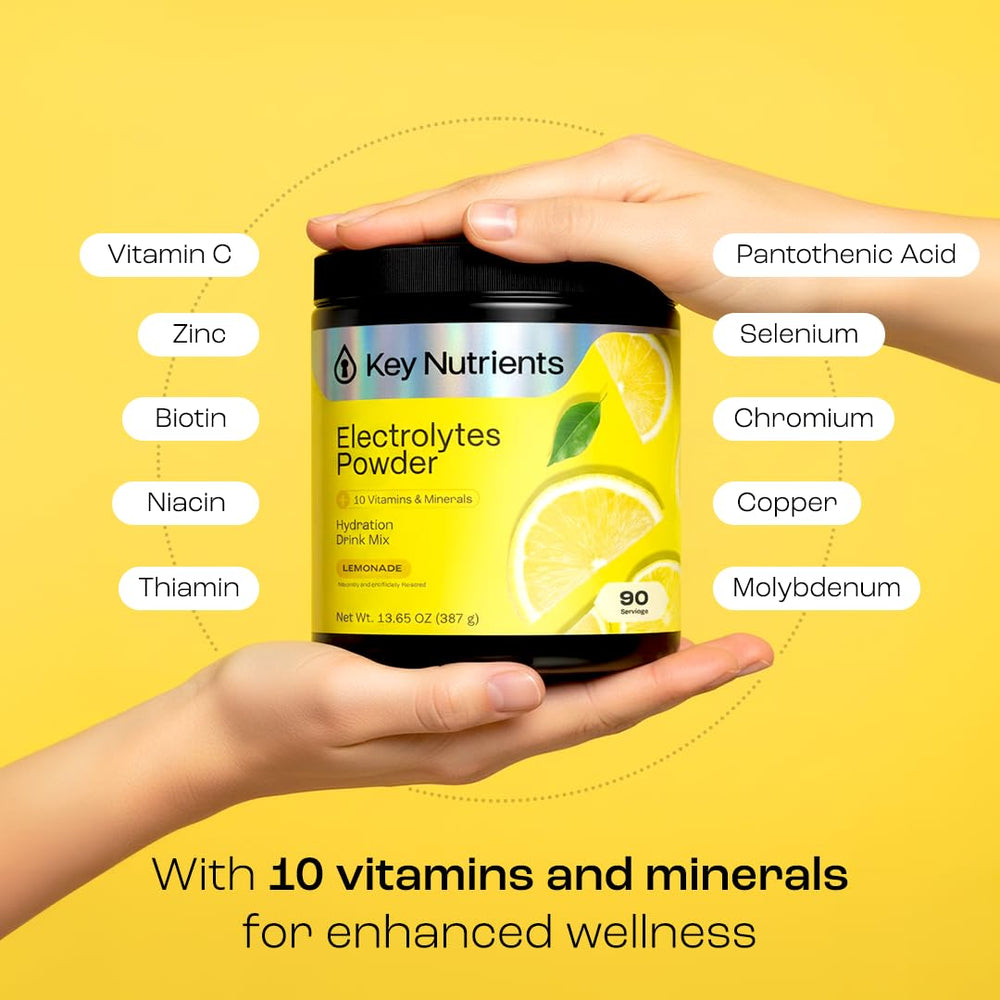 KEY NUTRIENTS powder dissolving in water demonstrates easy mixing anytime