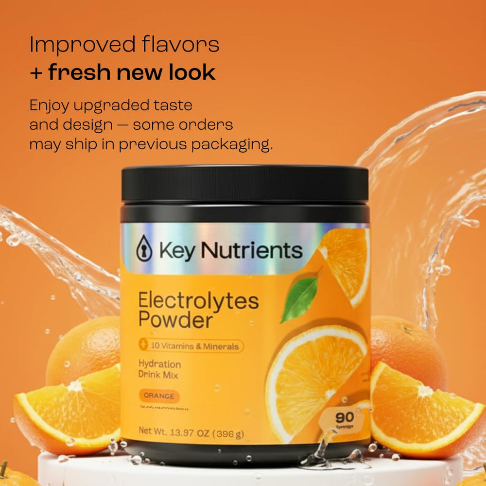 KEY NUTRIENTS electrolyte scoop measuring powder for precise serving.