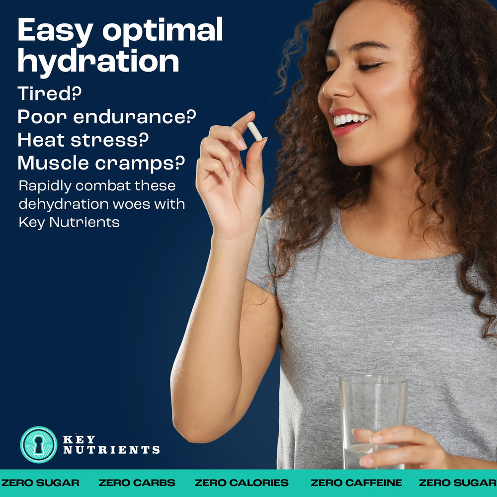 Closeup of Key Nutrients Electrolyte Tablets capsules for mineral replenishment
