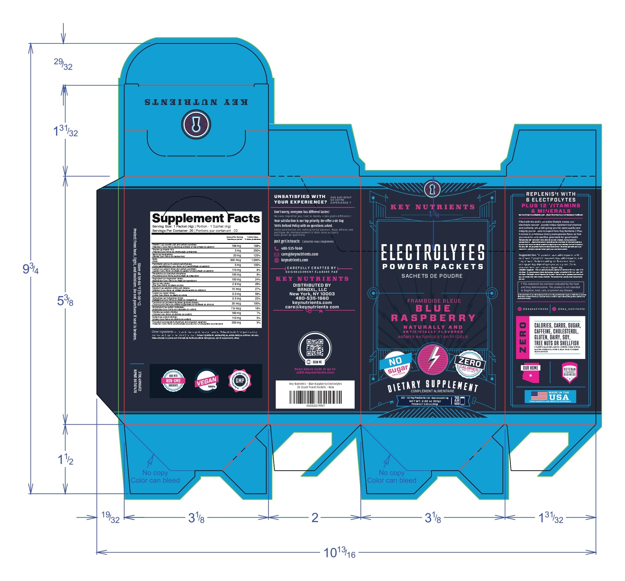 Key Nutrients blue raspberry packet ideal for cold-water hydration