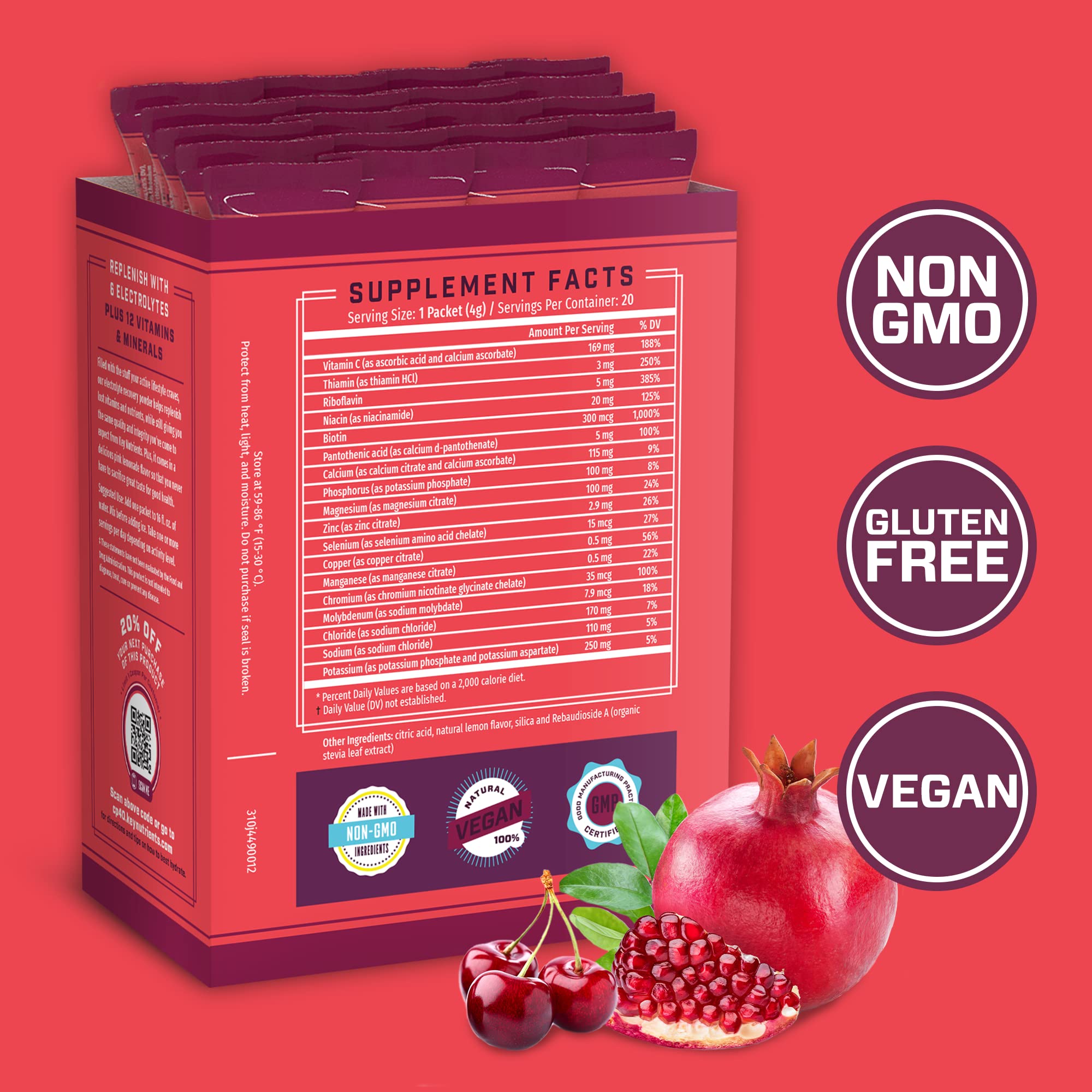Packaging shows KEY NUTRIENTS electrolytes Cherry Pom ready to try