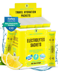 KEY NUTRIENTS electrolytes lemonade packet closeup highlights refreshing hydration flavor on the go