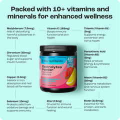 Key Nutrients Electrolytes Powder label shows no sugar or calories for guilt-free hydration.