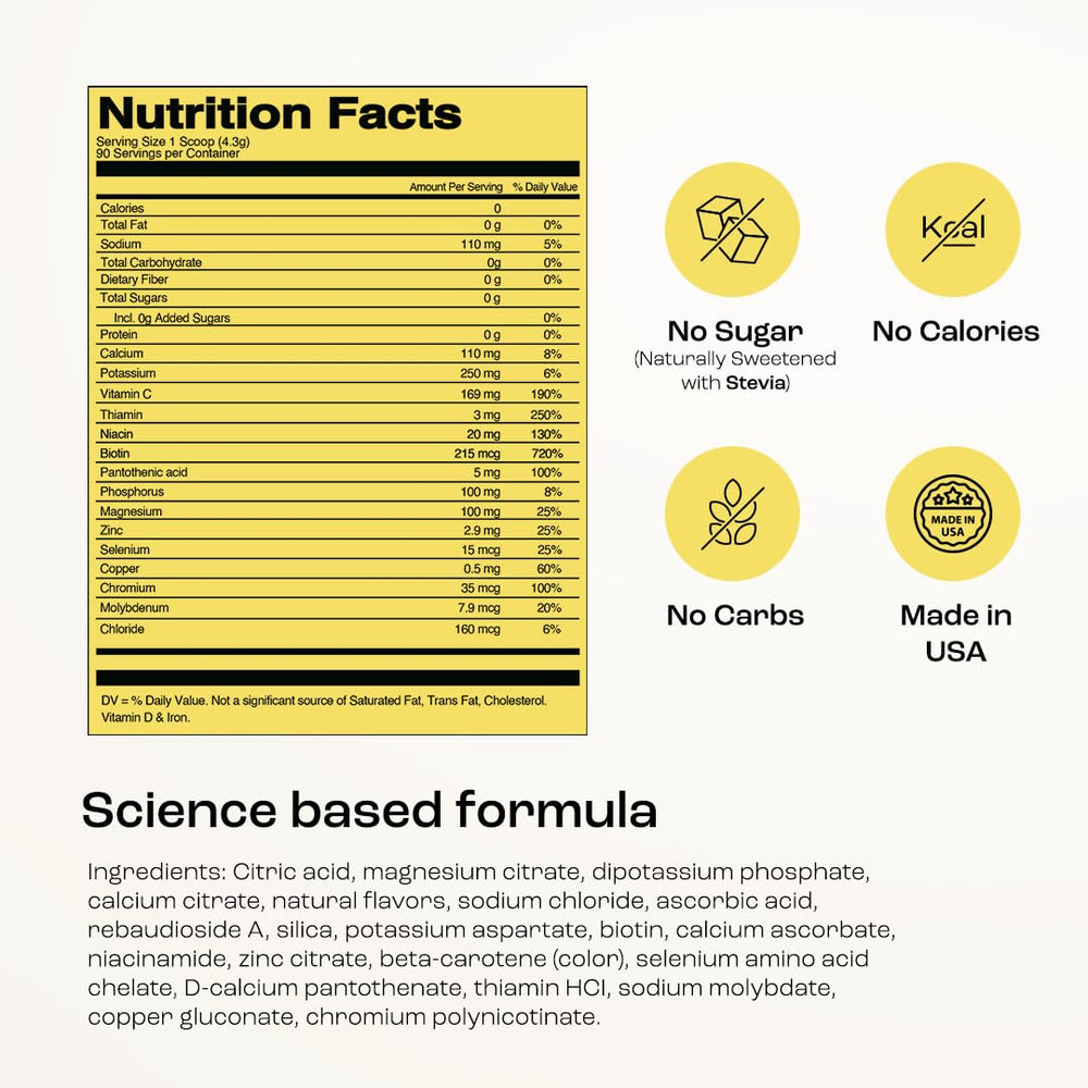 KEY NUTRIENTS ingredient label displays electrolytes and vitamins for daily wellness