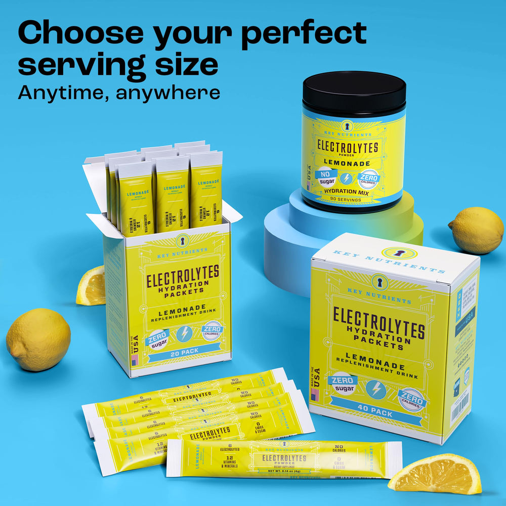 KEY NUTRIENTS lemonade packet packaging display for easy hydration