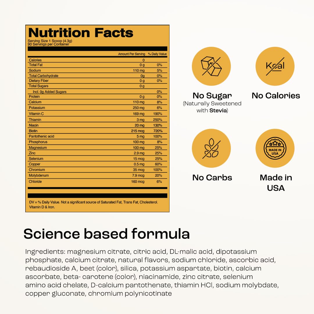 KEY NUTRIENTS no sugar electrolyte powder displayed as calorie-free refreshment.