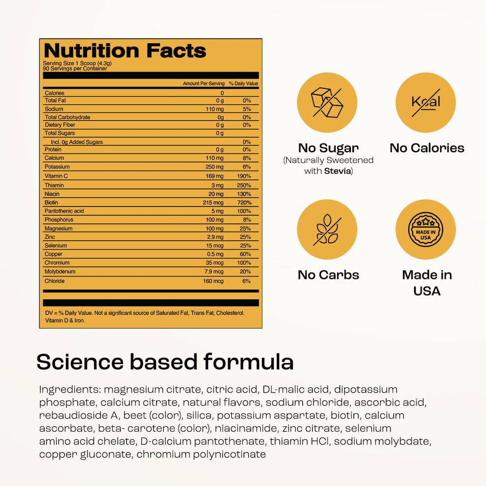KEY NUTRIENTS no sugar electrolyte powder displayed as calorie-free refreshment.