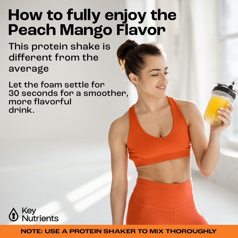 KEY NUTRIENTS Peach Mango shaker-mix demonstrating easy blending for hydration