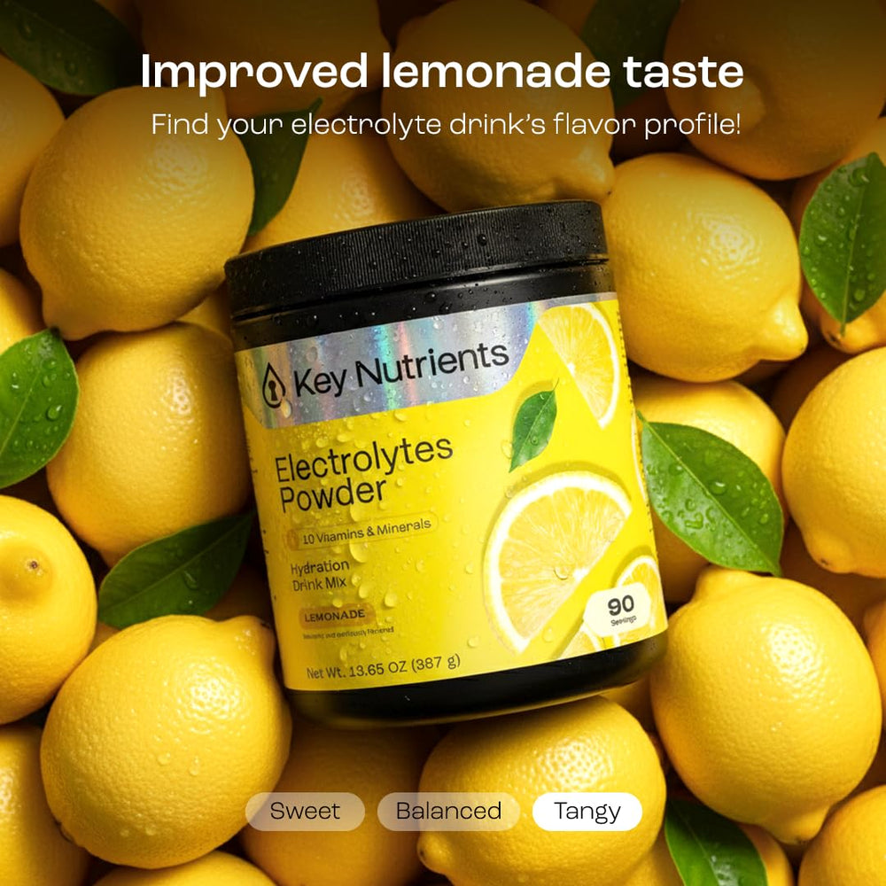 KEY NUTRIENTS vitamins and electrolytes chart highlights comprehensive support