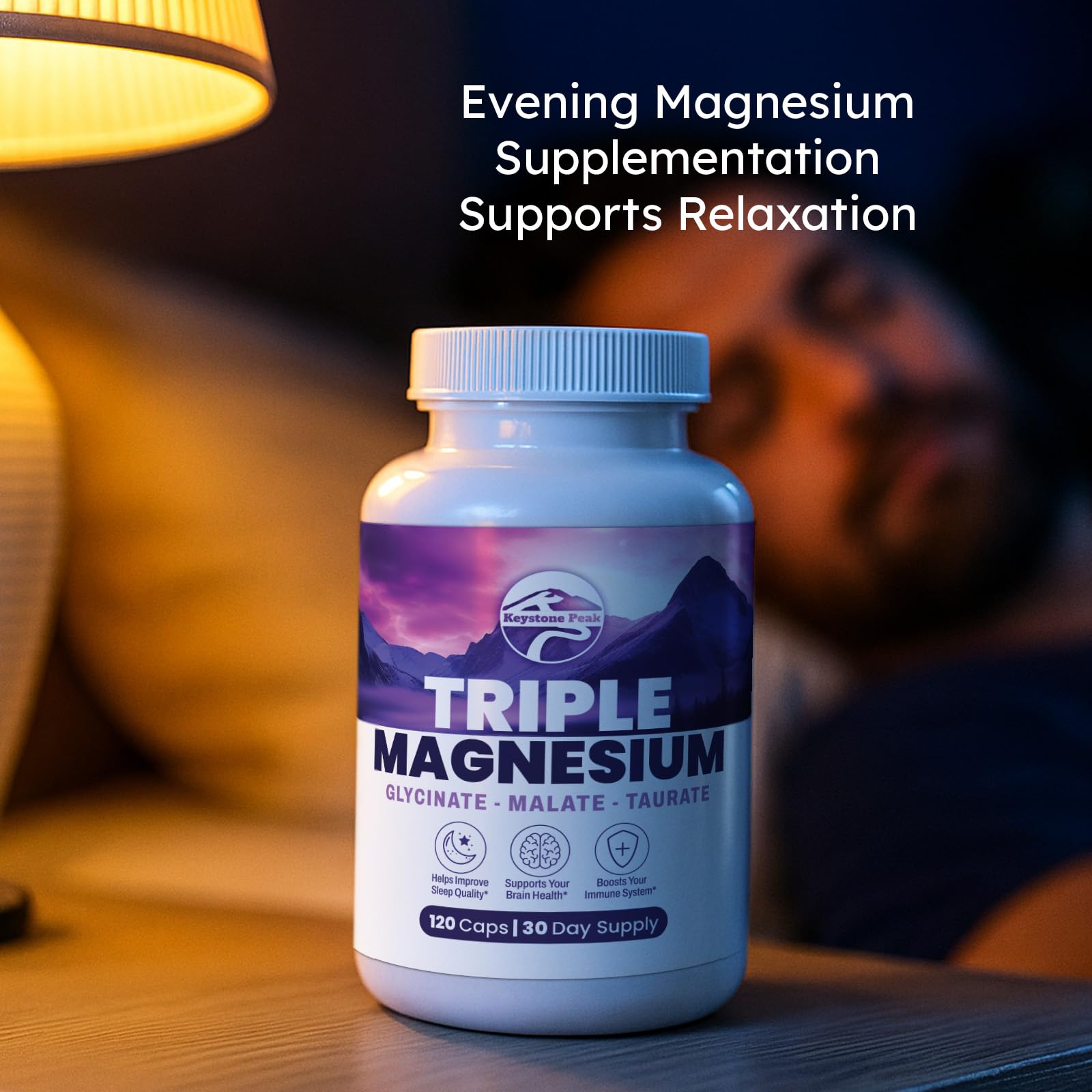 Keystone Peak Triple Magnesium package emphasizes vegan, non-GMO clean label.