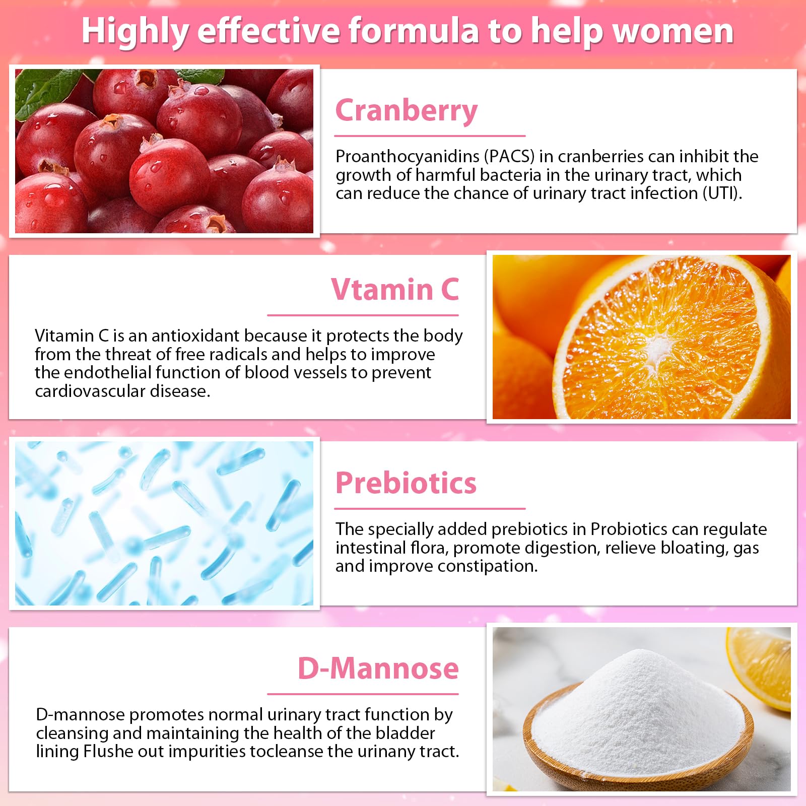 KFG Women's Probiotic label highlights organic prebiotics and cranberry blend