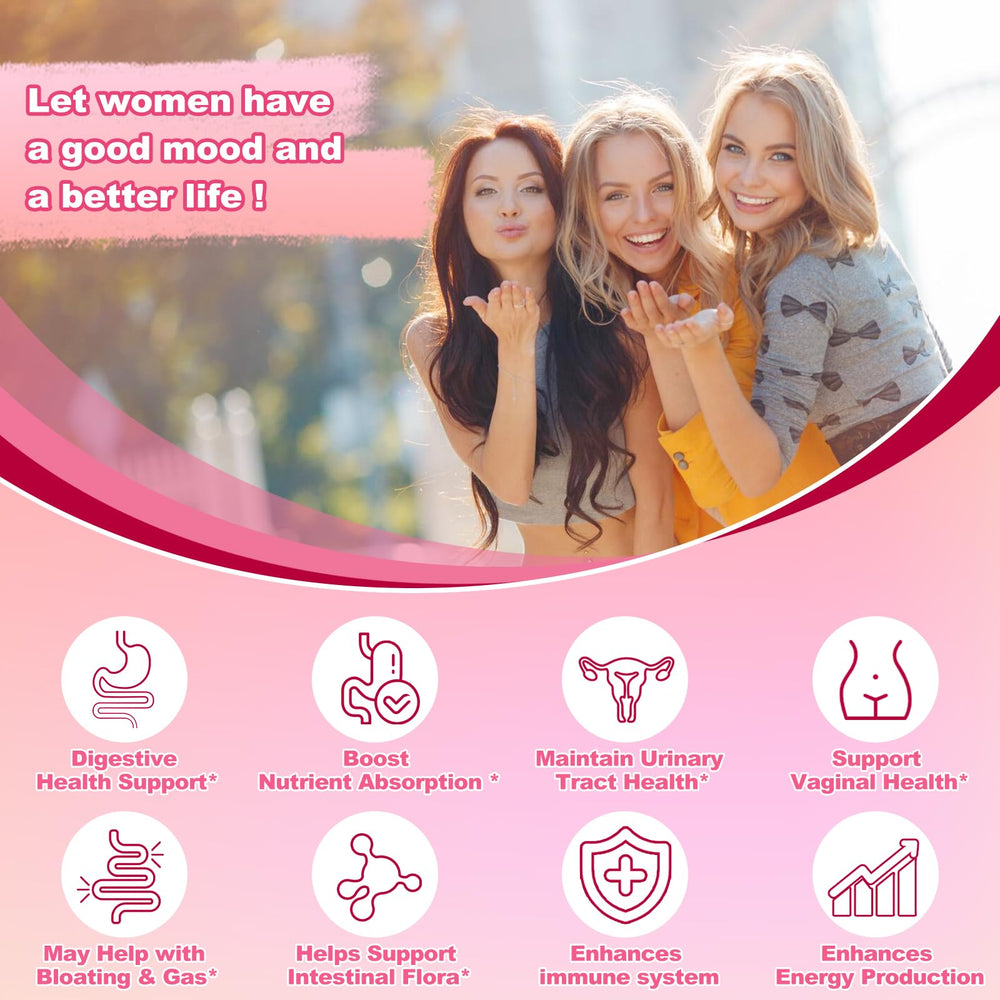 KFG Women's Probiotic 50-day supply shown with a glass of water