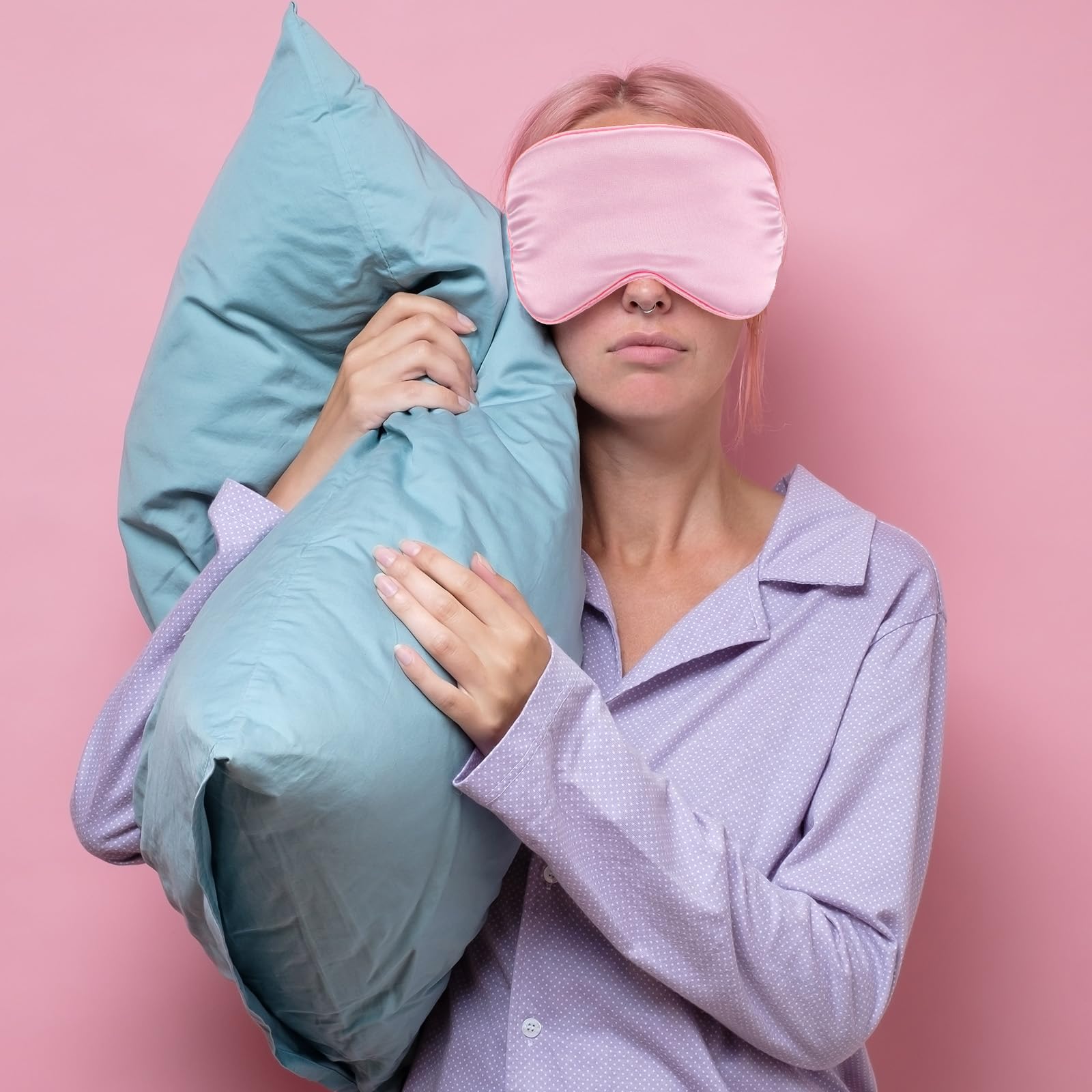 KFHENSOMR silk eye mask in pink pocket-size pack for travel.