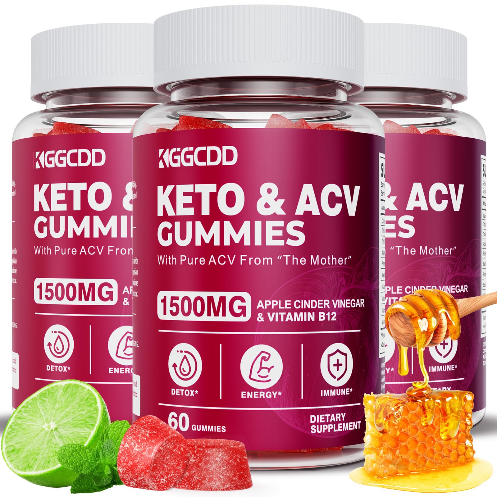 KGGCDD Keto ACV Gummies Extreme 1500mg 3-pack packshot showing easy daily use