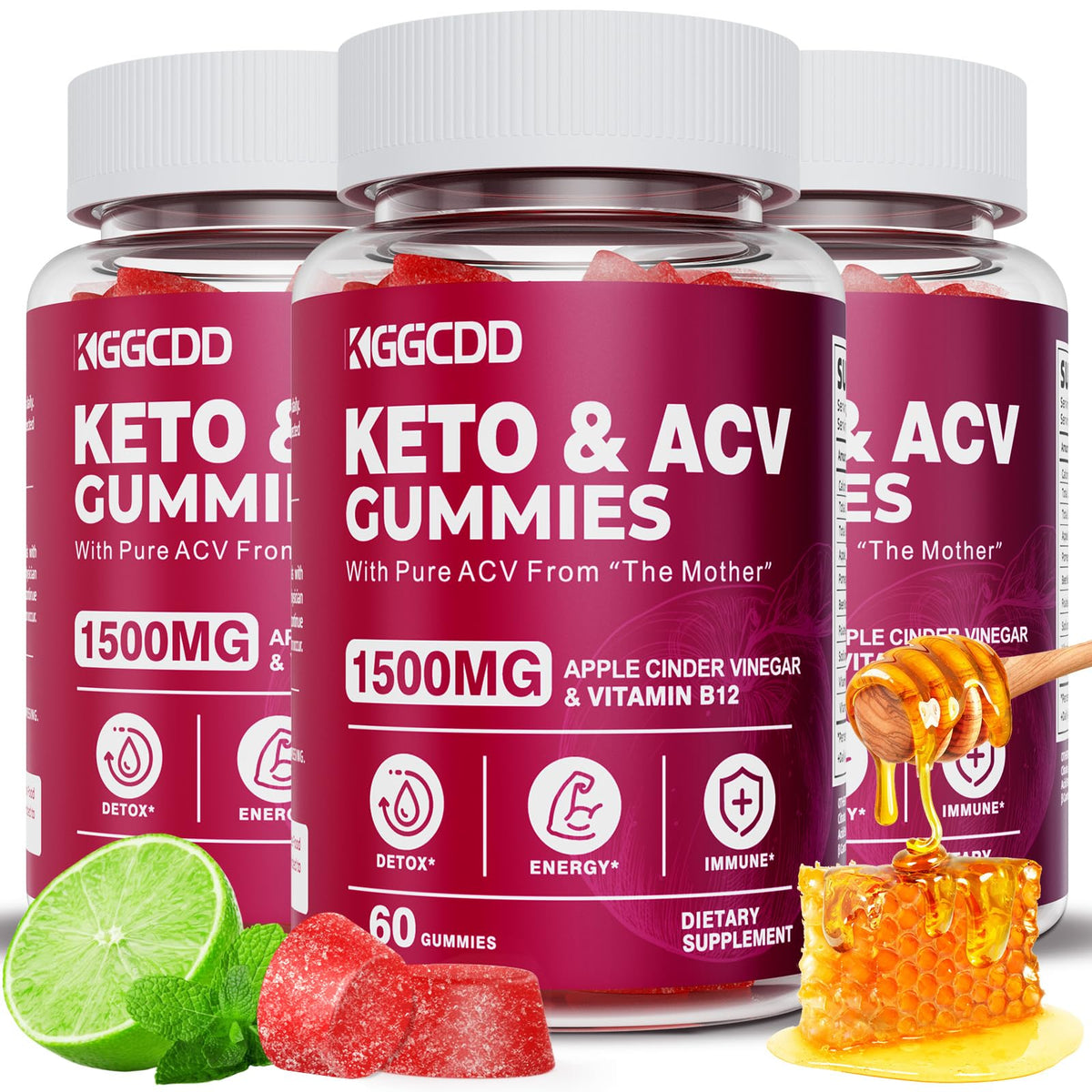 KGGCDD Keto ACV Gummies Extreme 1500mg 3-pack packshot showing easy daily use