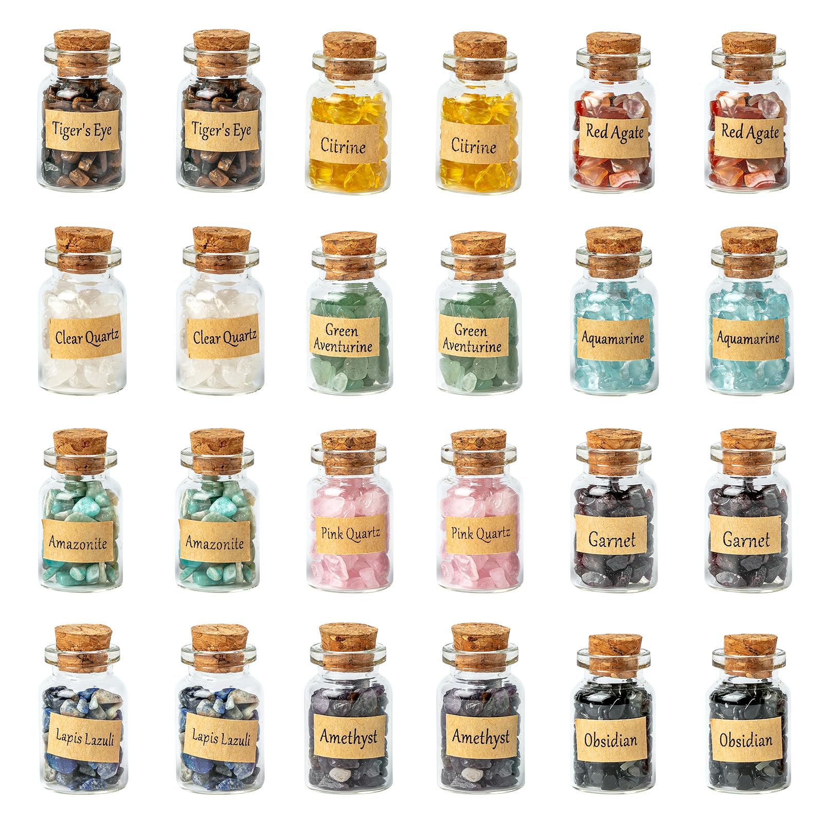 KHOCOEE 24-gemstone bottles with amethyst for meditation and energy balance.